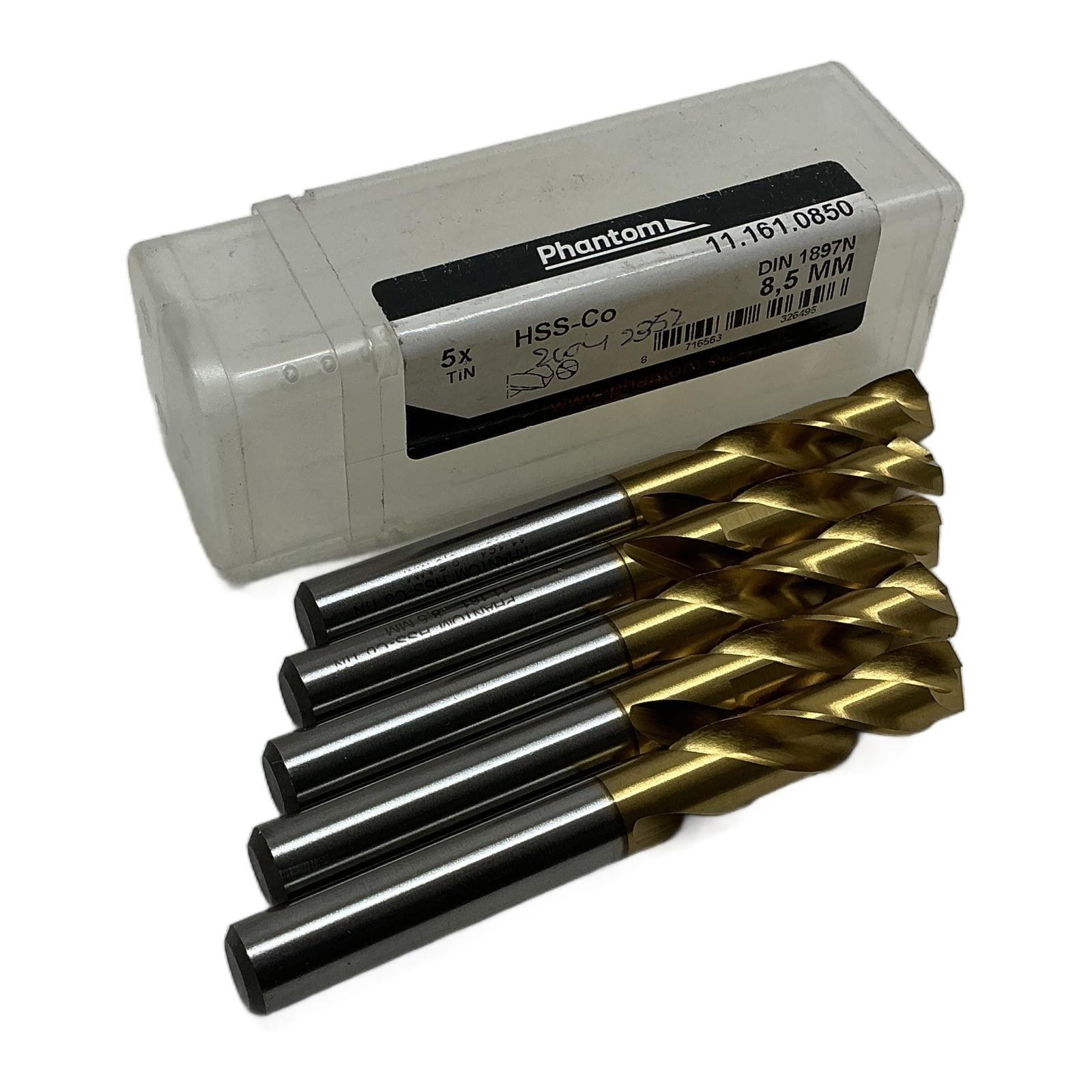 PHANTOM 11.161.0850 HSS-Co Twist Drill 8,5mm DIN1897N (5pcs) PHANTOM 11.161.0850 HSS-Co Twist Drill 8,5mm DIN1897N (5pcs) - Afbeelding 1